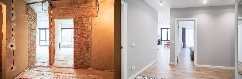 Before and after drywall repair comparison